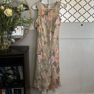 Casual Corner Floral Sleeveless Dress - Cream and Pink Silk